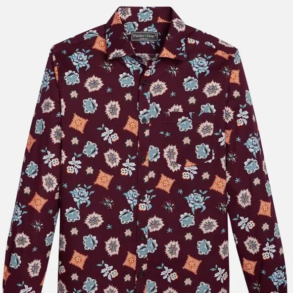 Paisley Gray Shirts Paisley Gray Mens Slim Fit Floral Print